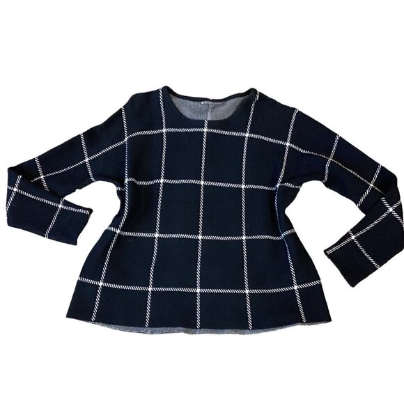 Elliott Lauren Soft Pullover Sweater Windowpane Plaid Black & White XL #35N - Picture 2 of 8